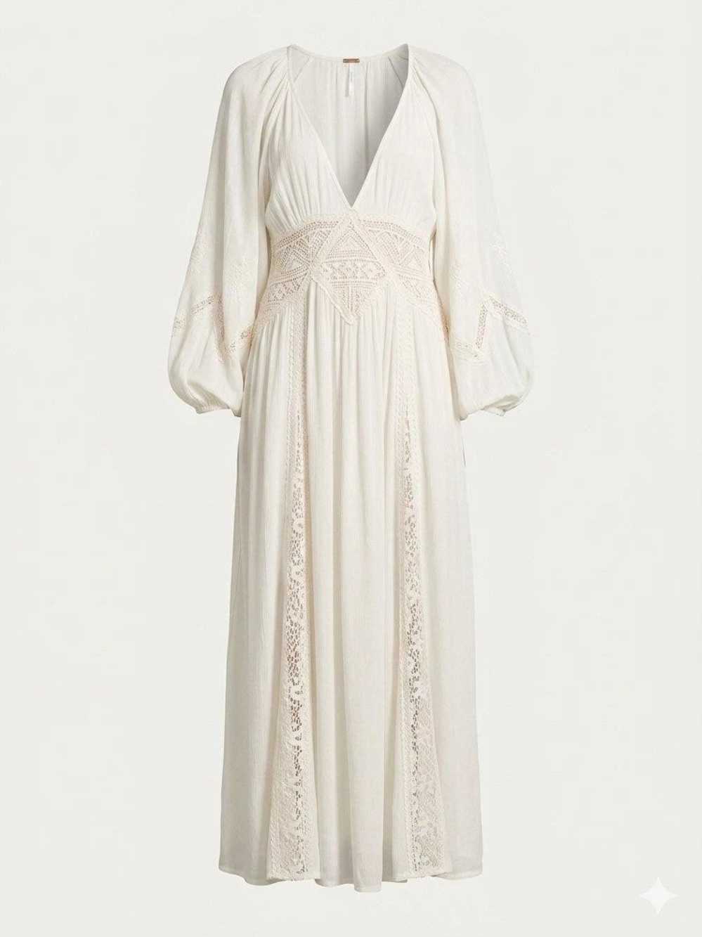 Free People Southwest Lace Maxi Dress Ivory XS Boho Peasant Wedding Feminine